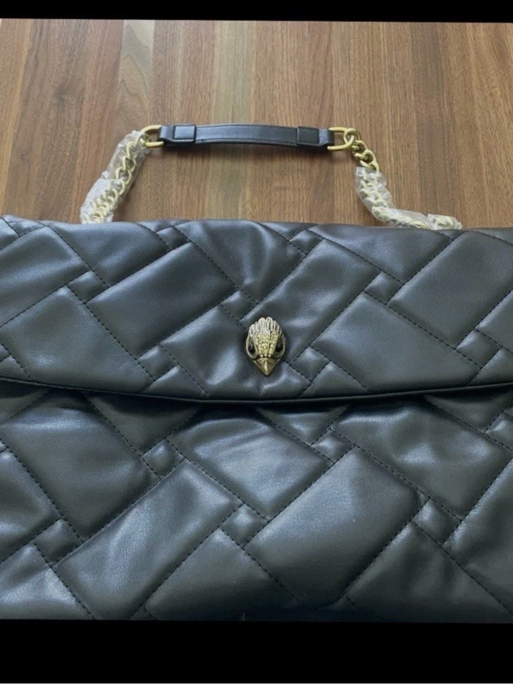 Kurt Geiger Quilted Black Shoulder Bag with Gold Bird Clasp